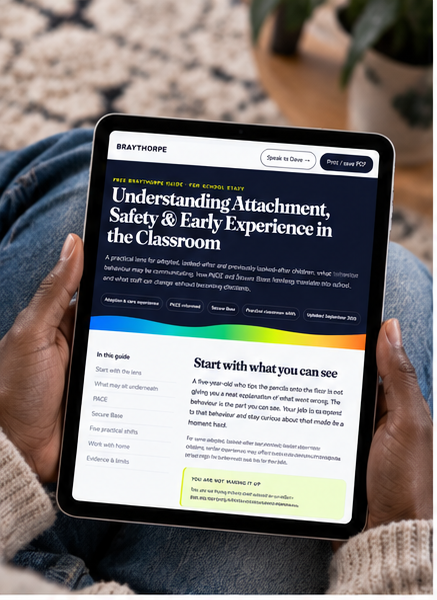 Understanding Attachment, Safety & Early Experience in the Classroom shown on a tablet